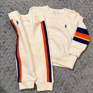 Ralph Lauren Cream Sweatshirt & Joggers Set with Navy and Orange Stripes